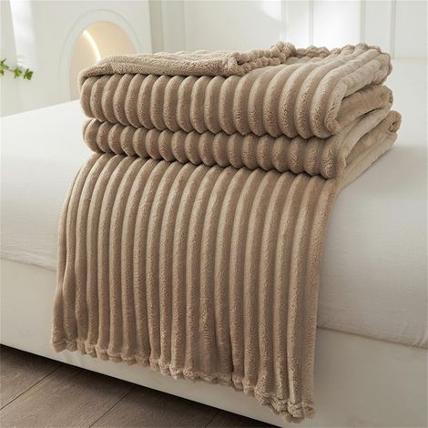 Gestreifte Flanelldecke 100x150 cm, weiche und bequeme Mikrofaser, Khaki