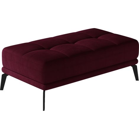 Pouf moderne velours capitonné et pieds métal noir TORPILLE-Bordeaux (1/3)
