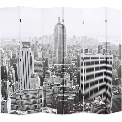 Paravento Pieghevole 228x170 cm Stampa New York Bianco e Nero vidaXL (1/5)