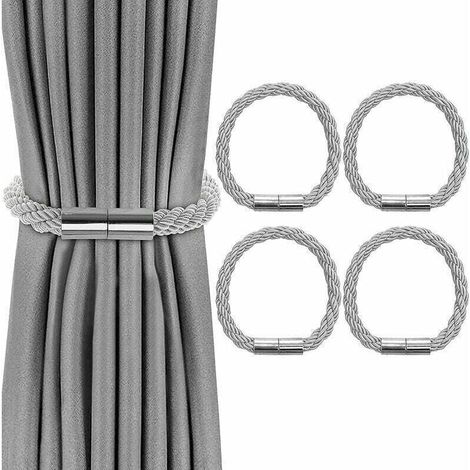 Lot de 4 Embrasses de Rideaux, Embrasses Rideau Aimantée Tressage Magnétiques Rideaux Boucle pour Décoration de Bureau Maison(Gris),—