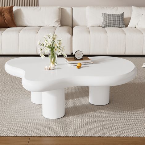 Table basse nuage irrégulière 97x67x32 cm,MDF laqué,support feutre. Design créatif et original pour le salon.-Go