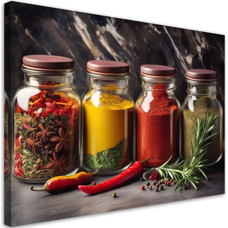 Tableau déco Épices dans des bocaux pour la cuisine 90x60 (1/5)