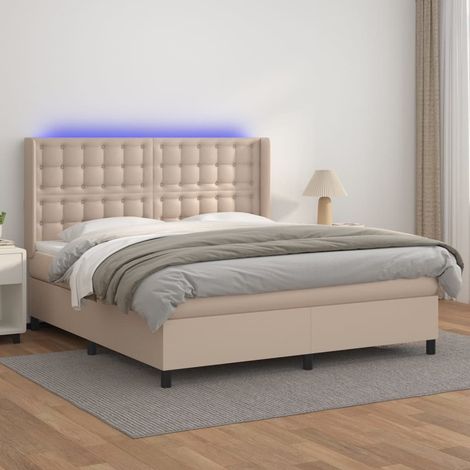 Cama box spring colchón LED cuero sintético capuchino 180x200cm vidaXL (1/5)