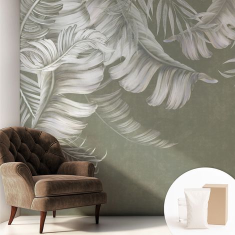 Carta Da Parati Non Tessuto - Con Colla Gratuita - Con Motivi Moderni - Design Elegante Per Pareti Foglie delicate 250x250 cm (1/5)