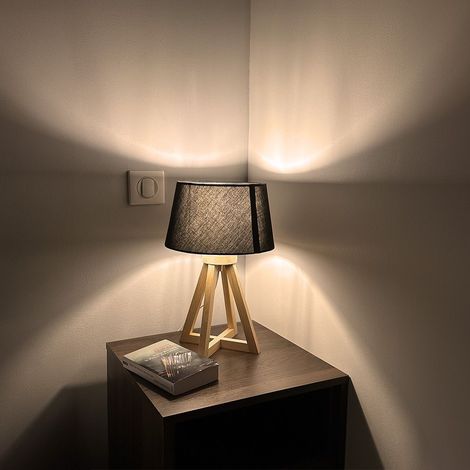 Arum Lighting – Lampe de chevet en bois 37cm – Abat-jour tissu – Culot E27 – Norme CE IP20 – Longueur câble 130cm – Éclairage optimal