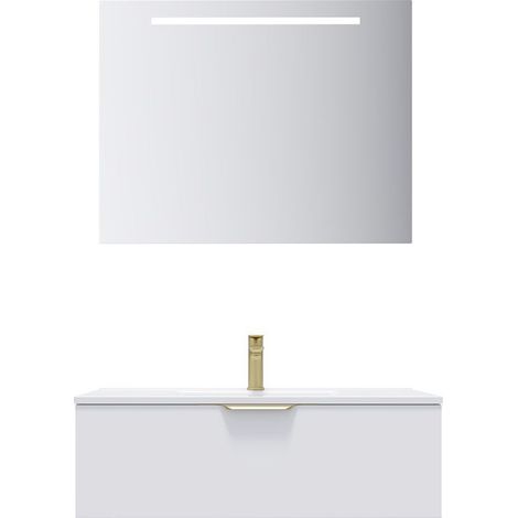 Meuble de salle de bain suspendu vasque intégrée 90cm 1 tiroir Blanc + miroir - Venice (1/5)