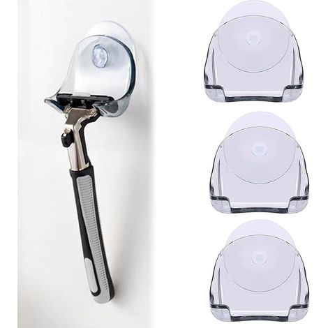 Soportes de plástico PP color gris con ventosa, paquete de 3 unidades para guardar maquinilla de afeitar en la ducha, accesorio práctico para baño (1/5)