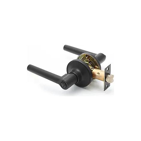 Serrure de porte robuste à trois barres avec poignée noire, en alliage électro-galvanisé, pour salle de bain et toilettes. (1/3)