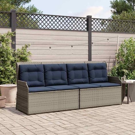 Banc de jardin avec coussin Gris et bleu marine polyrotin vidaXL (1/5)