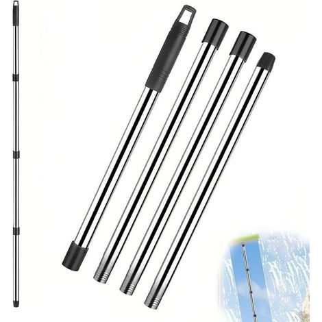 1 Perche Telescopique, Acier Inoxydable, Poignée PP, Longueur 144 Cm, Pour Vitres, Voiture, Maison (1/4)