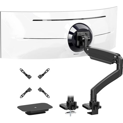 Support Ecran PC pour 17-57 Pouces et Support de Bureau pour TV, jusqu'à 27 kg, Bras Ecran PC en Aluminium avec Ressort à gaz, Plaque de renforcement en Acier, VESA Max 200 x 200 (1/5)
