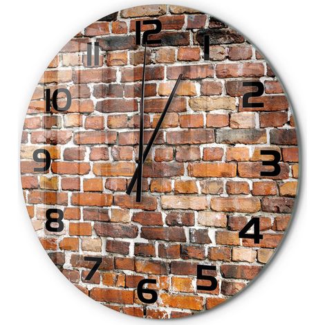 Horloge Murale Ronde Déco Salon Verre Trempé Silencieuse Design Contemporain Mur de briques fi 60 cm (1/5)