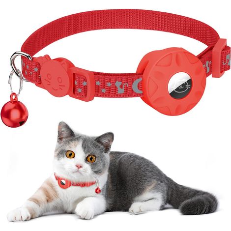 Collier pour Chat, Réfléchissant Collier pour Chat avec Boucle de Sécurité, avec Support étanche pour Chaton et Chiot, Réglable 20-33 cm (Rouge) (1/5)