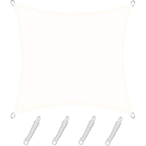 Voile d'ombrage Rectangulaire Carré 4x4m Color Crème,Toile Imperméable Une Protection des Rayons UV à 95%, pour en Plein air, Jardin & terrasse, Piscine