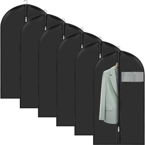 Lot de 6 Housses de Vêtements à Suspendre 100x60cm – Housse à Vêtement Noire avec Fenêtre Transparente – Housse de Costume Homme, Manteaux, Robes – Rangement Penderie Anti-Poussière et Imperméable (1/5)