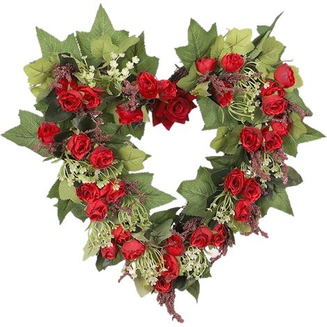 Guirlande En Forme De Coeur - 35 Cm - En Soie Et Vigne Tressée - Pour Porte D'Entrée Mur Fenêtre - Idéale Pour Saint-Valentin Mariage Fête Des Mères - 1 Pièce (1/5)