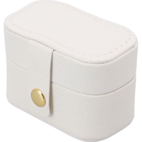 Boîte de Rangement Mini Anneaux en Cuir PU pour Bijoux - Coffret Organisateur de Boucles d'Oreilles Voyage Blanc
