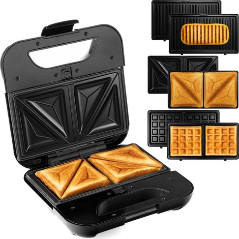 Appareil à sandwichs, grille-pain, grill à sandwichs, gaufrier 3 en 1, grand format, puissant, 1200 W