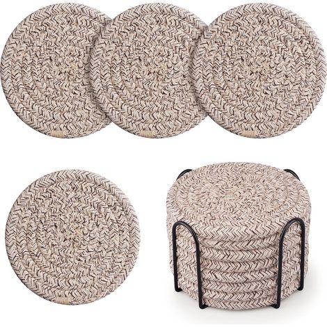 Untersetzer mit Halter, Untersetzer aus gewebter Baumwolle, Set mit 8 saugfähigen Untersetzern zum Schutz von Tisch, Heimdekoration, Trinkgeschirr, Tassen, Bar, Einweihungsgeschenk