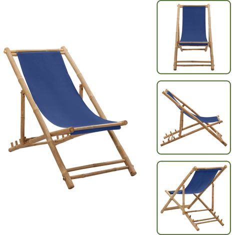 Chaise de terrasse Bambou et toile Bleu marine - Chaise De Jardin - Chaise Longue - Mobilier De Jardin - Chaise Pliante - Bambu (1/5)