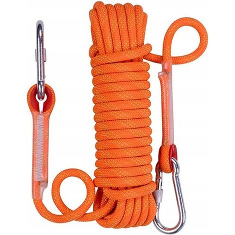 Sicherheitsseil, Seil, Seil, Seil, Kletterseil, Kletterseil, Streik, elastisches Seil, elastisches Seil, Kletterseil, 14 mm, orange gelb (30 Meter + 2 Karabiner). (1/4)