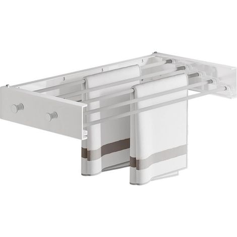 Séchoir à linge mural en acier au carbone et aluminium - Étendoir mural simple - Pliable - Pour l'intérieur et l'extérieur - Extensible pour balcon (blanc avec 4 crochets) (1/5)