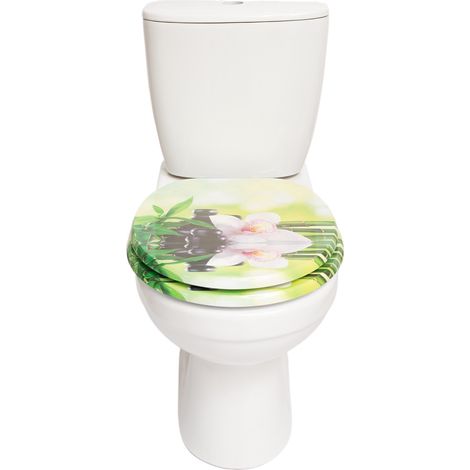 Siège de salle de bain Homseat en MDF avec charnières à fermeture douce, motif orchidée et pierre de bambou, accessoire décoratif, fermeture silencieuse, facile à nettoyer, taille universelle (1/5)