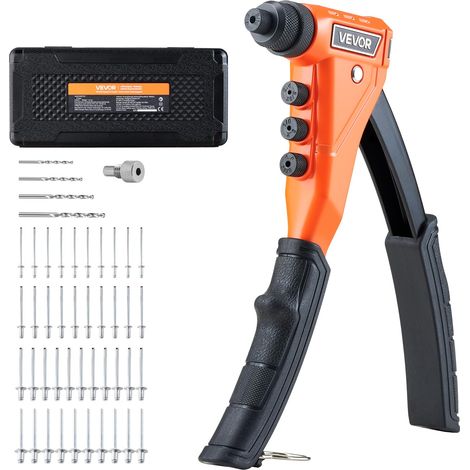Riveteuse Manuelle à Une Main, Kit d'Outils à Riveter Complet, pour Métal Automobile Maison, Pince à Rivet Aveugle avec 200 Rivets, 4 Embouts Interchangeables, 4 Forets et Mallette de Transport (1/5)