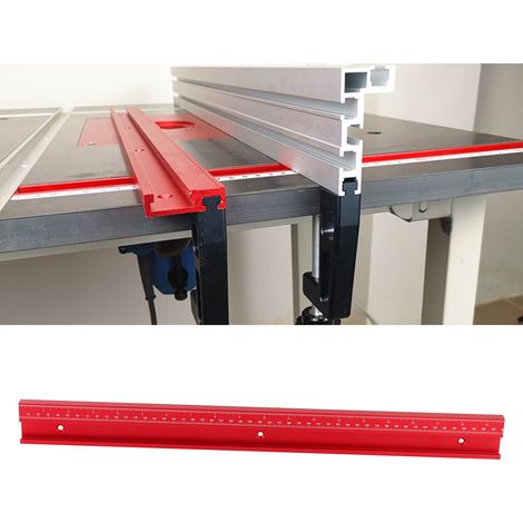 Rail de guidage gradué rouge type 45 (métrique/impérial) 300-800 mm, en alliage d'aluminium, avec poignée de poussée, pour le travail du bois (500 mm). (1/5)
