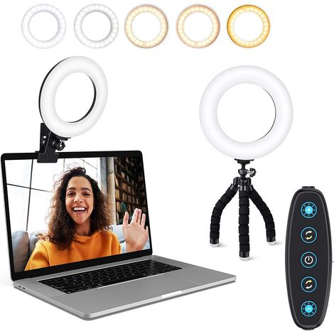 Faro rotondo di riempimento, 4,5 pollici, 5 colori dimmerabili, adatto per videoconferenze e live streaming da computer desktop, con potente clip. (1/4)