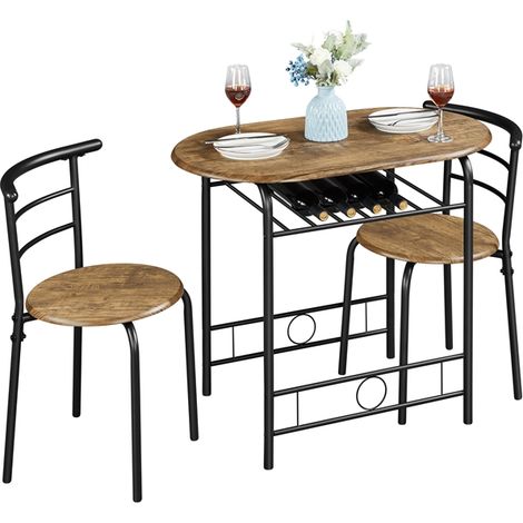 Homevive Juego de Mesa de Comedor Redonda con 2 Sillas, Juego de Muebles de Cocina de 3 Piezas, para Espacios Pequeños, Jardín, Estudio Marrón (1/5)