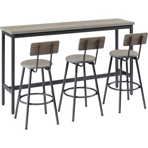 Set tavolo alto industriale 160 cm con 3 sgabelli in PU grigio e nero HOMVRA (1/5)