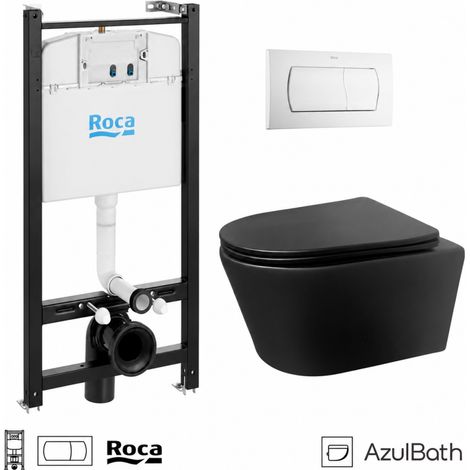 BASTIDOR ROCA ACTIVE PACK CISTERNA EMPOTRADA Y PULSADOR BLANCO BRILLO CON INODORO SUSPENDIDO Rimless LIA Negro de AzulBath