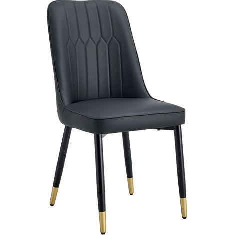 Set 2 sedie da pranzo moderne nere in similpelle PU con gambe in metallo nero MODENUIT (1/5)
