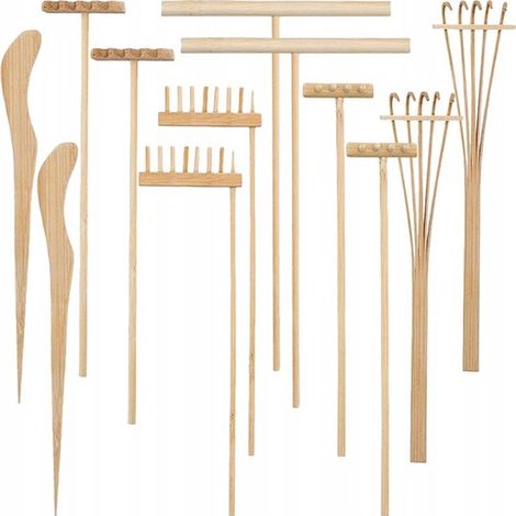 Mini-Rechen-Set – Dekorativer Rechen – Zen-Garten gestalten – Natürlicher Bambus – 18 x 8 cm – Hellgelb