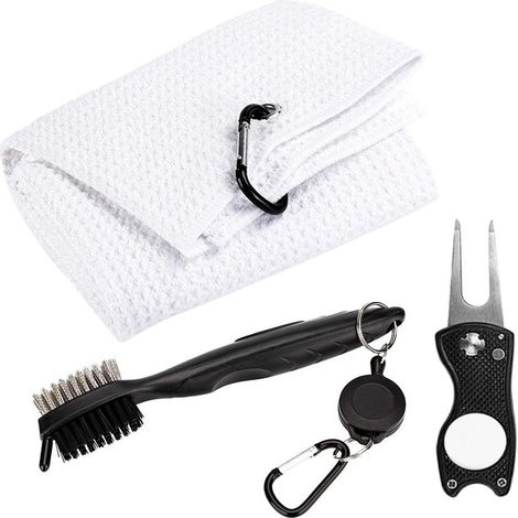 Lot de 3 brosses de nettoyage pour serviette et club, outil de réparation de divot avec marqueur de balle, accessoires de golf. (1/5)