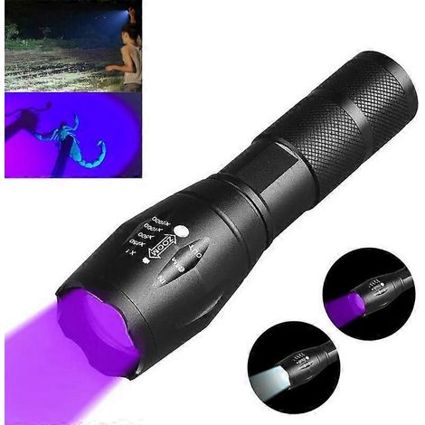Lampe torche LED ultraviolette à double lumière violette et blanche, 5 modes, zoomable, pour la détection d'agents fluorescents (style A). (1/5)