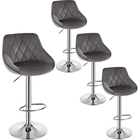WOLTU 4 x Bar Stools Kitchen Swivel Gas Lift Stools Breakfast Pub Chair Stools Dark Grey