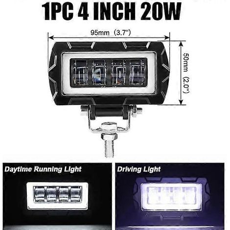 Phare antibrouillard LED blanc « Angel Eyes », projecteur longue portée, barre lumineuse de travail LED 7D 4 pouces, 12 V/24 V pour voiture, camion, 4x4, quad, tout-terrain, 1 pièce (1/5)