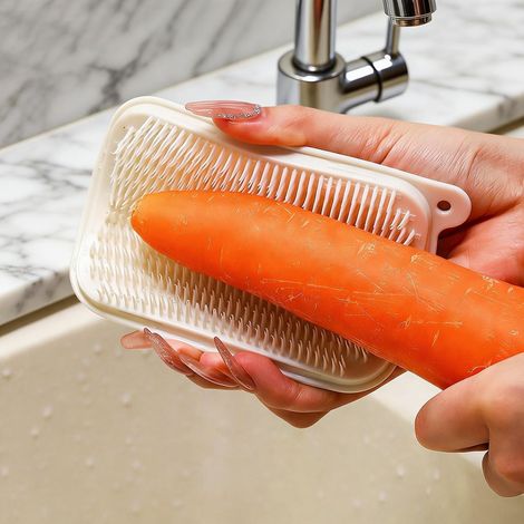 Brosses de nettoyage pour fruits et légumes, brosse à récurer de cuisine pliable multi-usages pour pommes de terre, carottes, concombres avec trou de suspension, poils doux pour produits (jaune) (1/5)