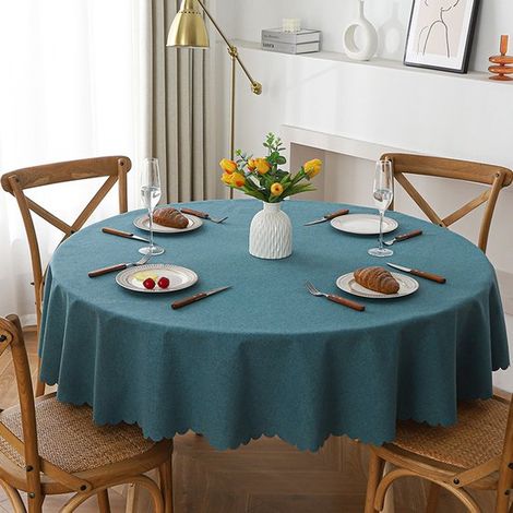 Mantel redondo de 120 cm de diámetro, tejido resistente y lavable, ideal para bufés, fiestas, cenas, bodas y baby showers (azul pavo real) (1/5)