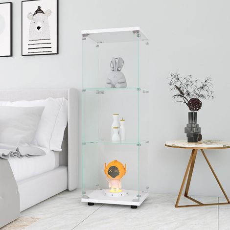 Vitrine en verre moderne 3 étagères blanc pour collection et livres (1/5)