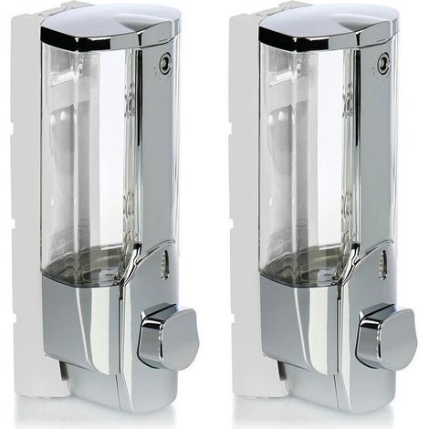2-in-1 Wall-Mounted Soap Dispenser - Wall-Mounted Soap Dispenser, Refillable - Soap Dispenser for Shower Gel and Shampoo (Chrome) (1/4)
