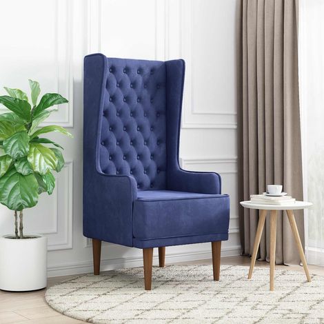 vidaXL Silla de respaldo alto con capitoné con botones Azul Policía (1/5)