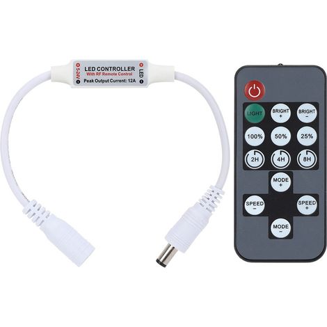 Contrôleur Led Mini - Dimmer Rf 14 Touches - Pour Bande Lumineuse Monocouleur - Avec Télécommande Et Minuterie (1/5)