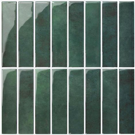 Azulejos autoadhesivos de pared color verde bosque – Juego de 10 azulejos verticales 3D (30 x 30 cm) para cocina y baño – Adhesivos autoadhesivos para azulejos para decoración de interiores