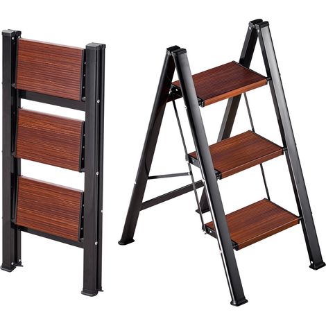 Escabeau Pliant 3 Marches Marchepied Pliable Charge 150 kg Échelle Domestique Portable Compacte pour Cuisine, Bureau, Travaux Ménagers, Bricolage, Réparations, avec Larges Marches Antidérapantes (1/5)