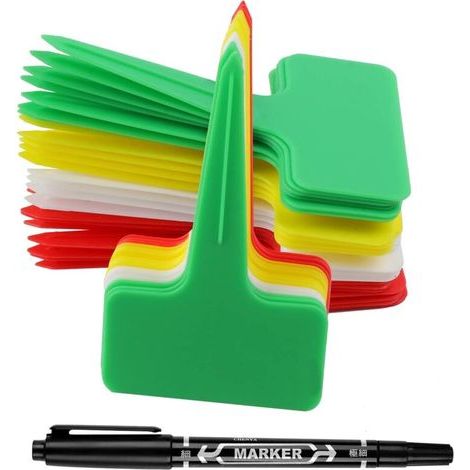 120 pièces Etiquette Jardin Exterieur Marqueurs en Plastique de Plantes Type T Plastique Etiquette Potager avec Stylo étanche Etiquetage Réutilisable et Accessoires pour Plantes(Multicolore) (1/5)