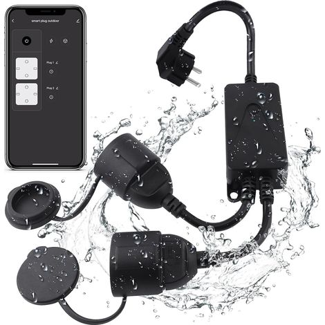 Prise Connectée IP44 Extérieure Étanche Suivi Consommation Compatible Alexa Google Home 2 Sorties Smart Life APP Minuteur 16A (1/5)