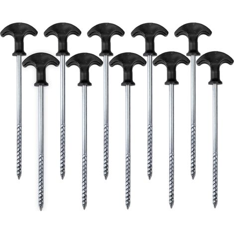 Sollbry 10 Stück spiralförmige Zeltheringe, 21 cm, rostfreie Zeltheringe, Camping-Biwak-Heringe, robuste Seil-Biwak-Heringe mit Griff für Camping, Reisen, Wandern (1/5)